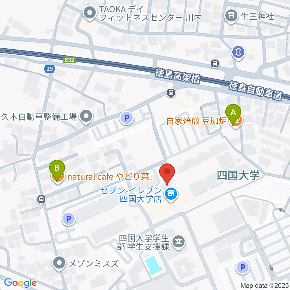 四国大学短期大学部音楽科周辺のカフェ一覧地図