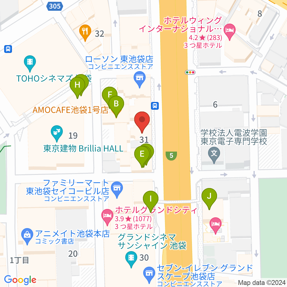 東京ミューズ・アカデミー周辺のカフェ一覧地図