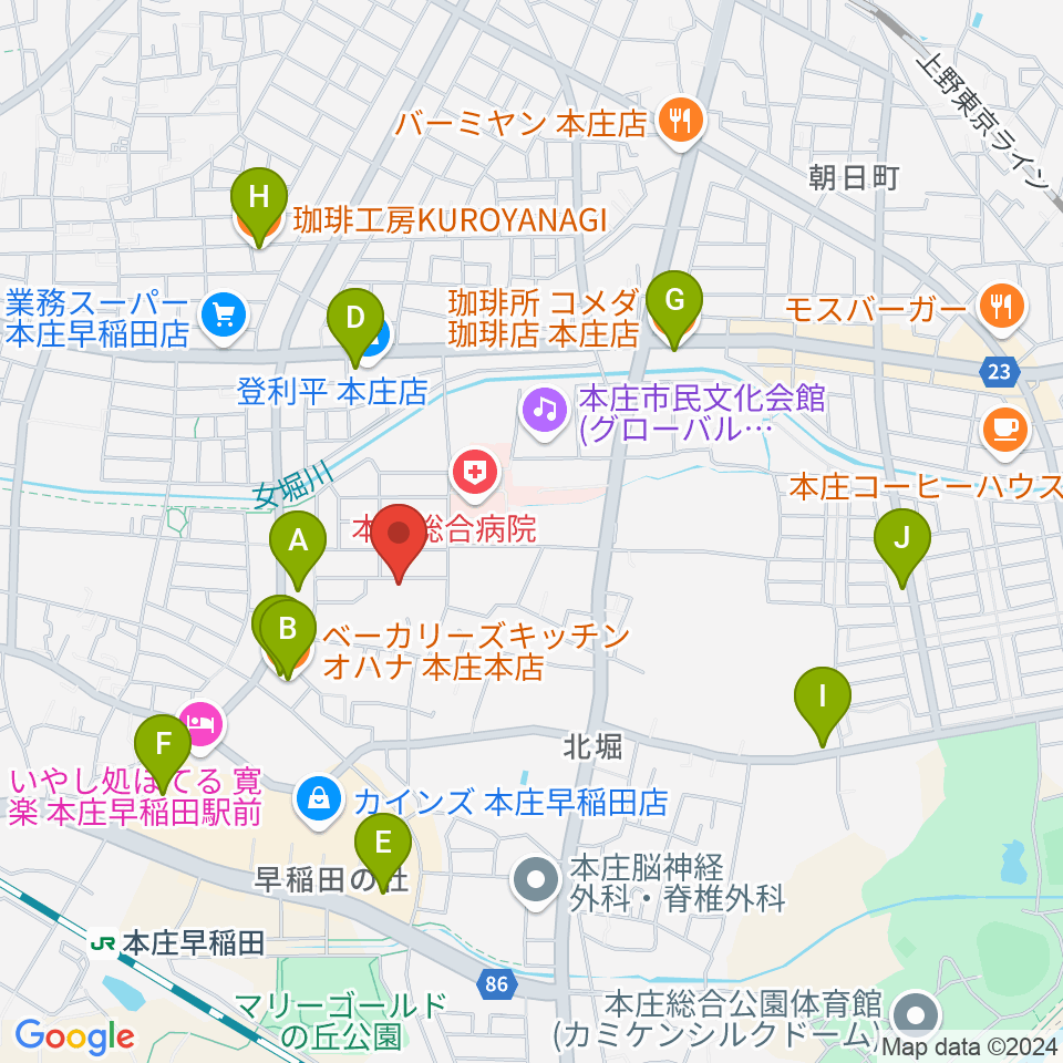 南音楽院周辺のカフェ一覧地図