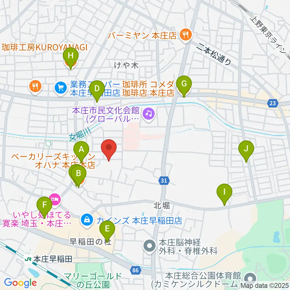 南音楽院周辺のカフェ一覧地図