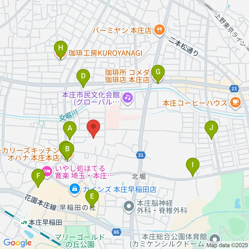 南音楽院周辺のカフェ一覧地図