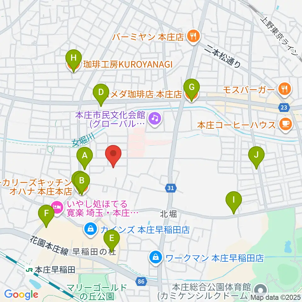 南音楽院周辺のカフェ一覧地図