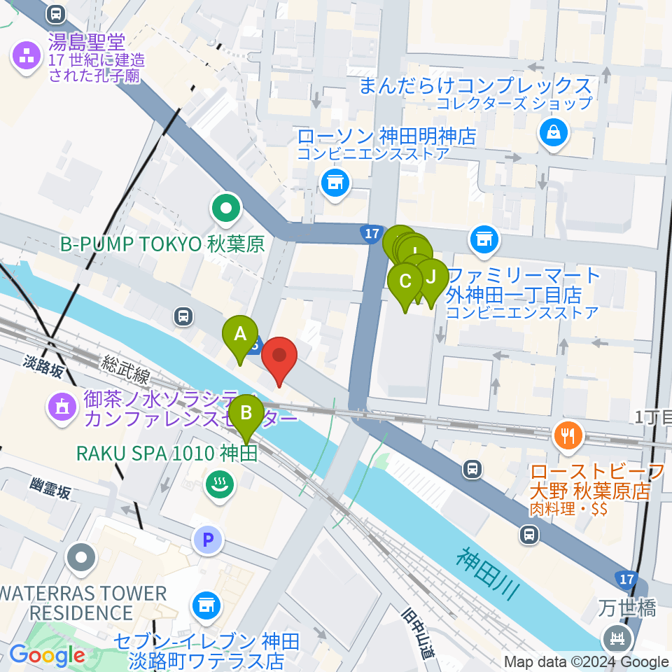 KISSボイストレーニング 秋葉原周辺のカフェ一覧地図