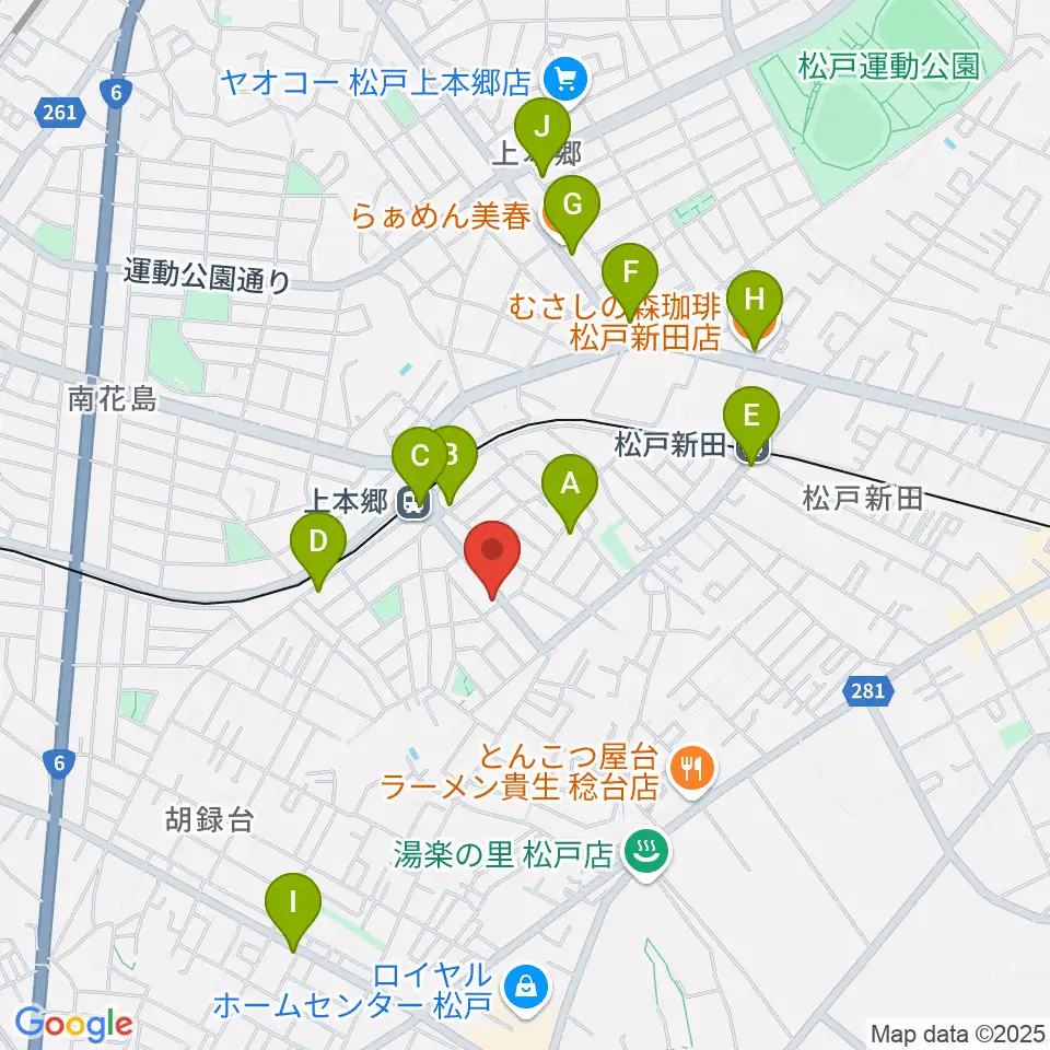 松戸学院周辺のカフェ一覧地図