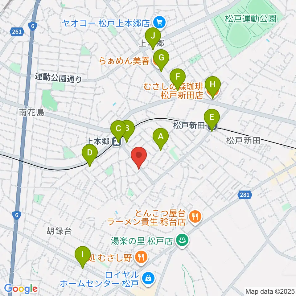 松戸学院周辺のカフェ一覧地図