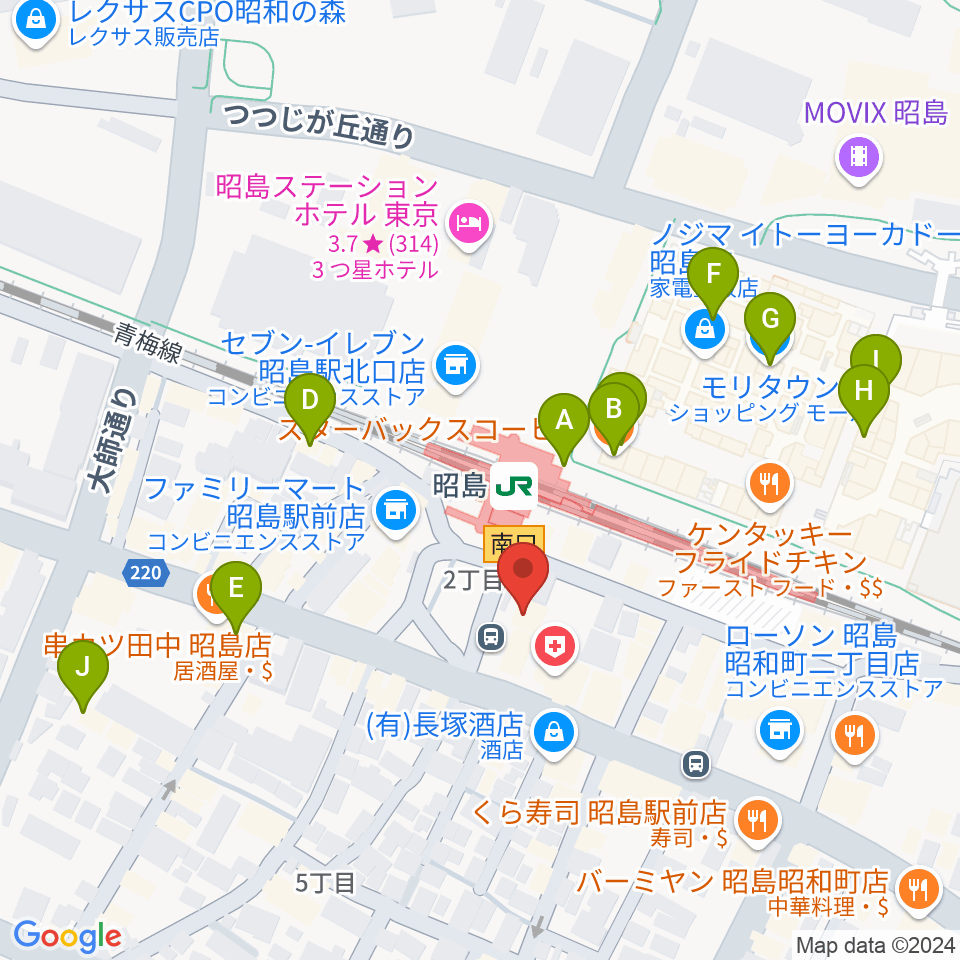 マツダミュージックアカデミー昭島駅前教室周辺のカフェ一覧地図