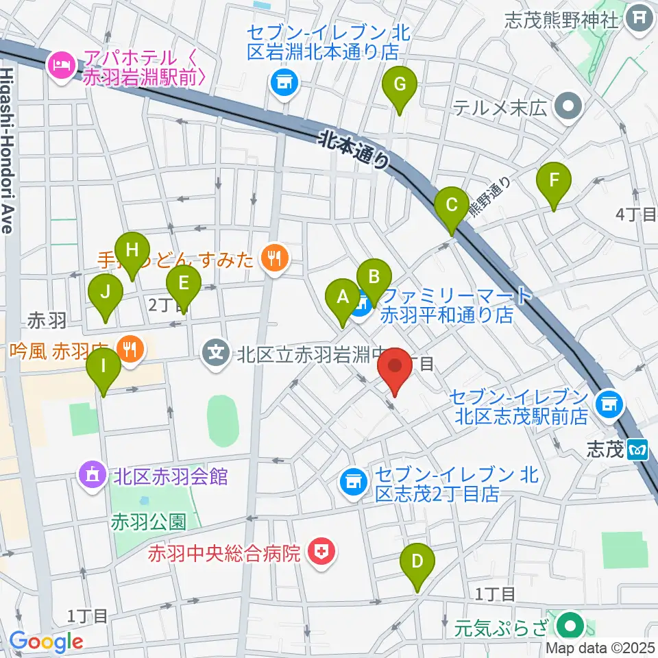ドルチェ音楽学園周辺のカフェ一覧地図