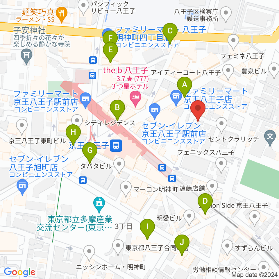 八王子音楽院本部周辺のカフェ一覧地図