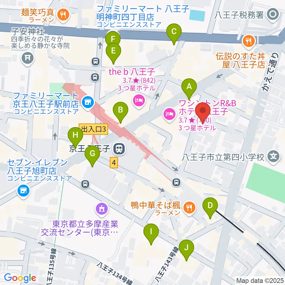 八王子音楽院本部周辺のカフェ一覧地図