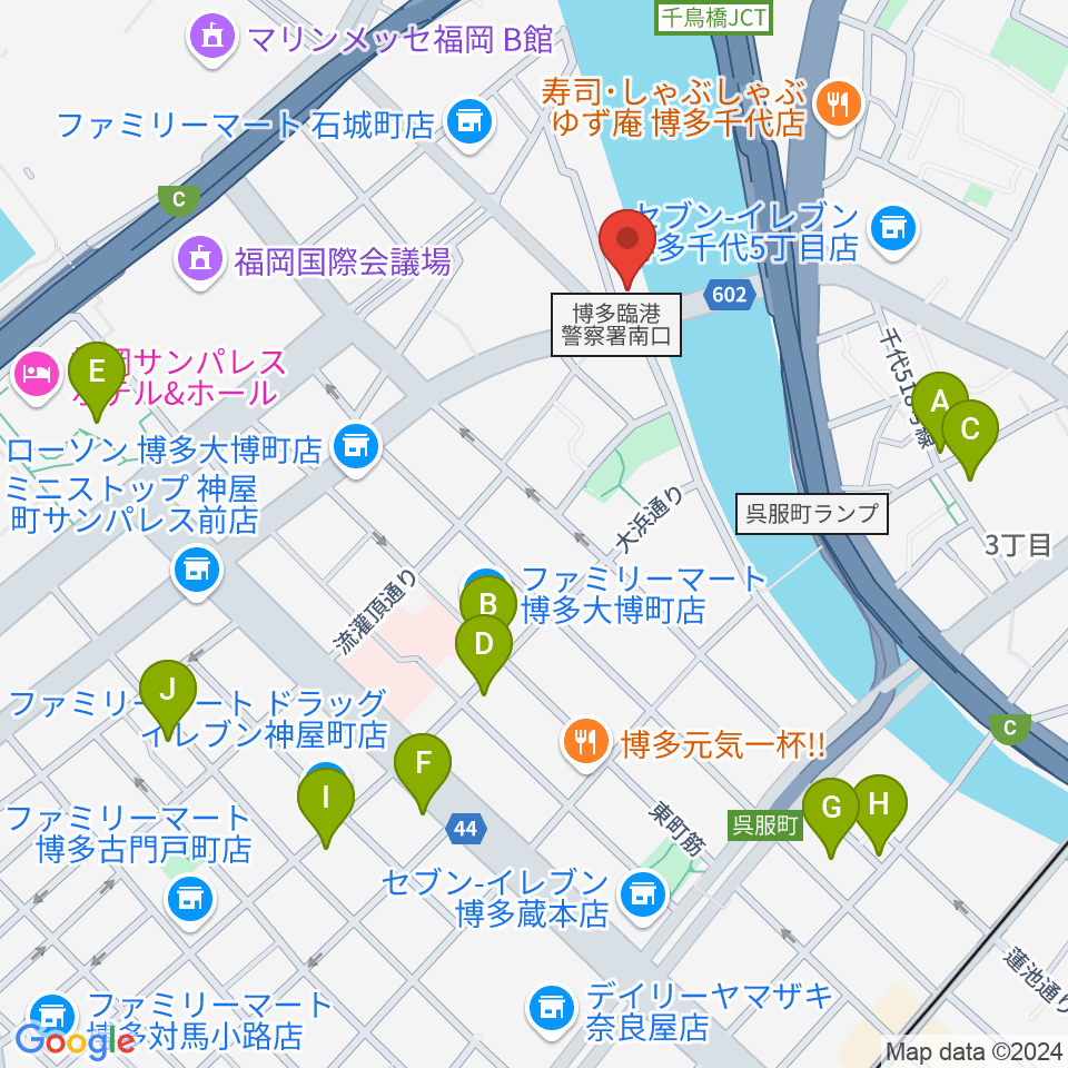 福岡スクールオブミュージック＆ダンス専門学校周辺のカフェ一覧地図