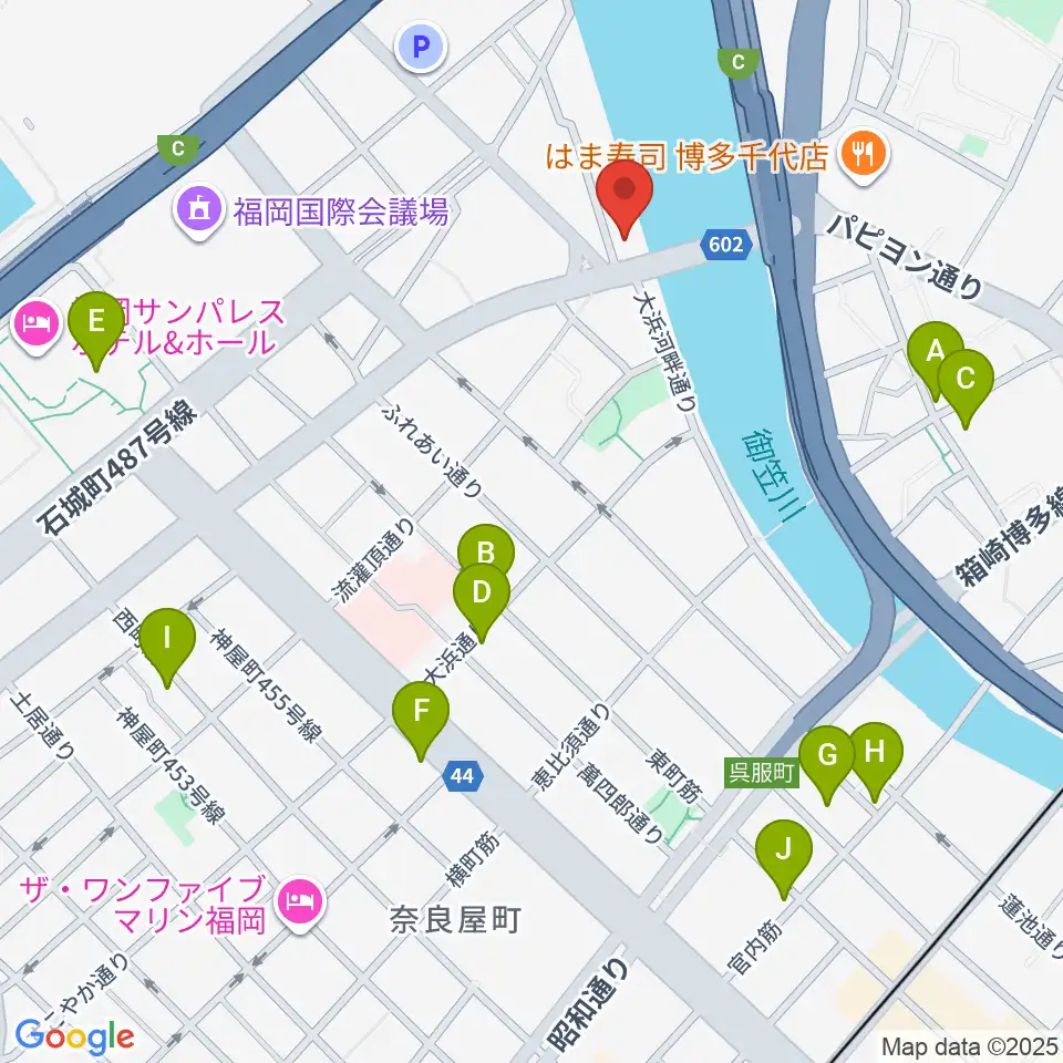 福岡スクールオブミュージック＆ダンス専門学校周辺のカフェ一覧地図