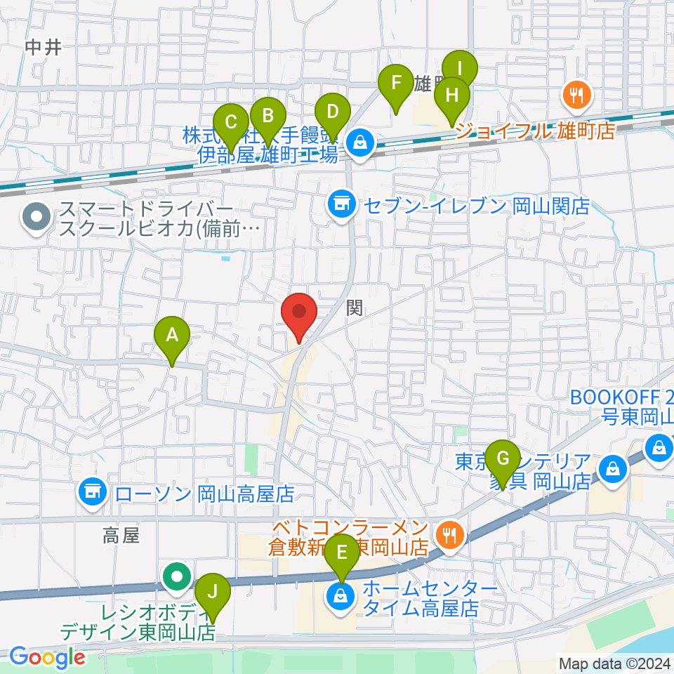 山陽こだま楽器 東岡山店周辺のカフェ一覧地図