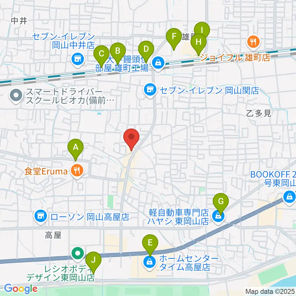 山陽こだま楽器 東岡山店周辺のカフェ一覧地図