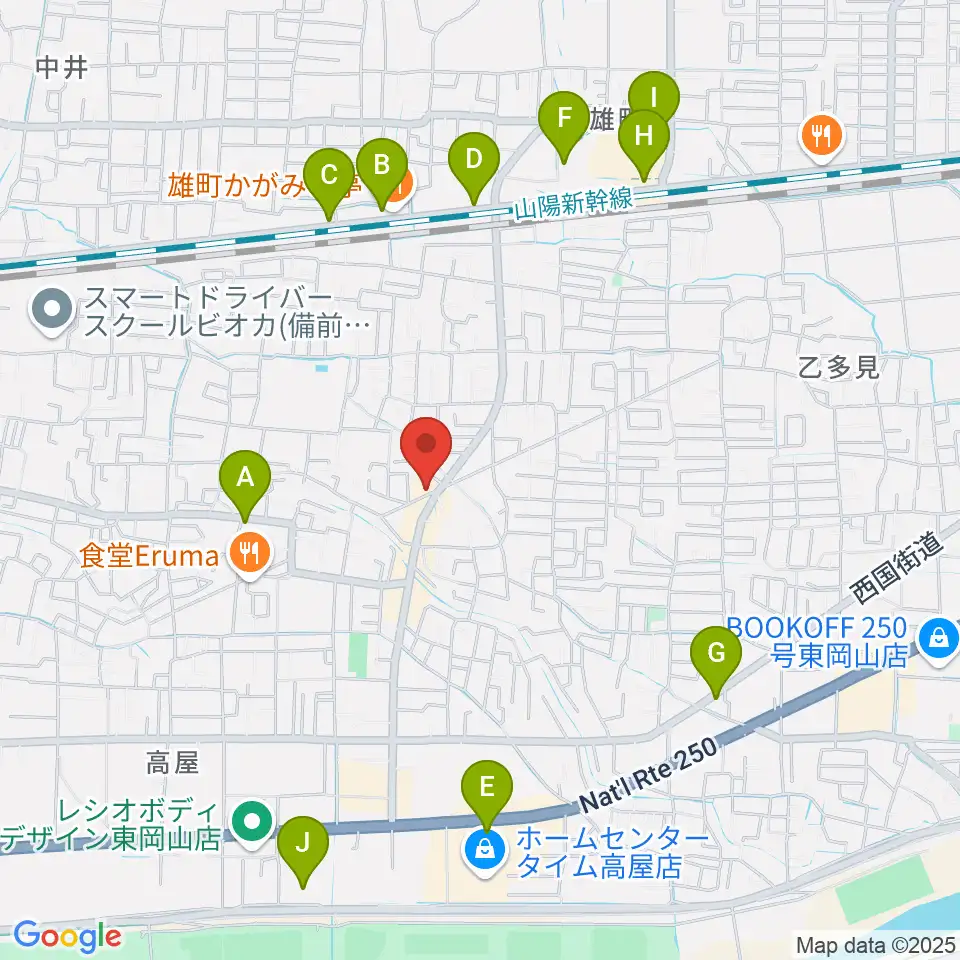 山陽こだま楽器 東岡山店周辺のカフェ一覧地図