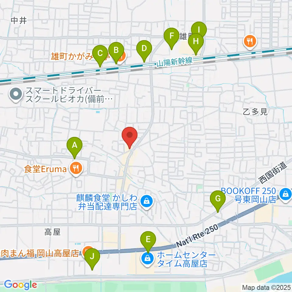 山陽こだま楽器 東岡山店周辺のカフェ一覧地図