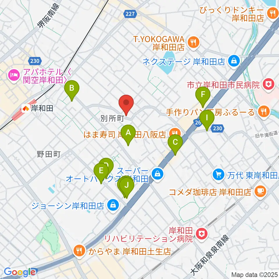 関西音楽院周辺のカフェ一覧地図