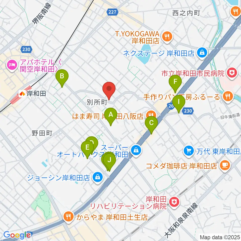 関西音楽院周辺のカフェ一覧地図