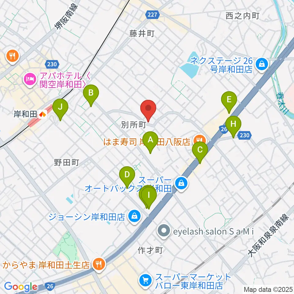 関西音楽院周辺のカフェ一覧地図