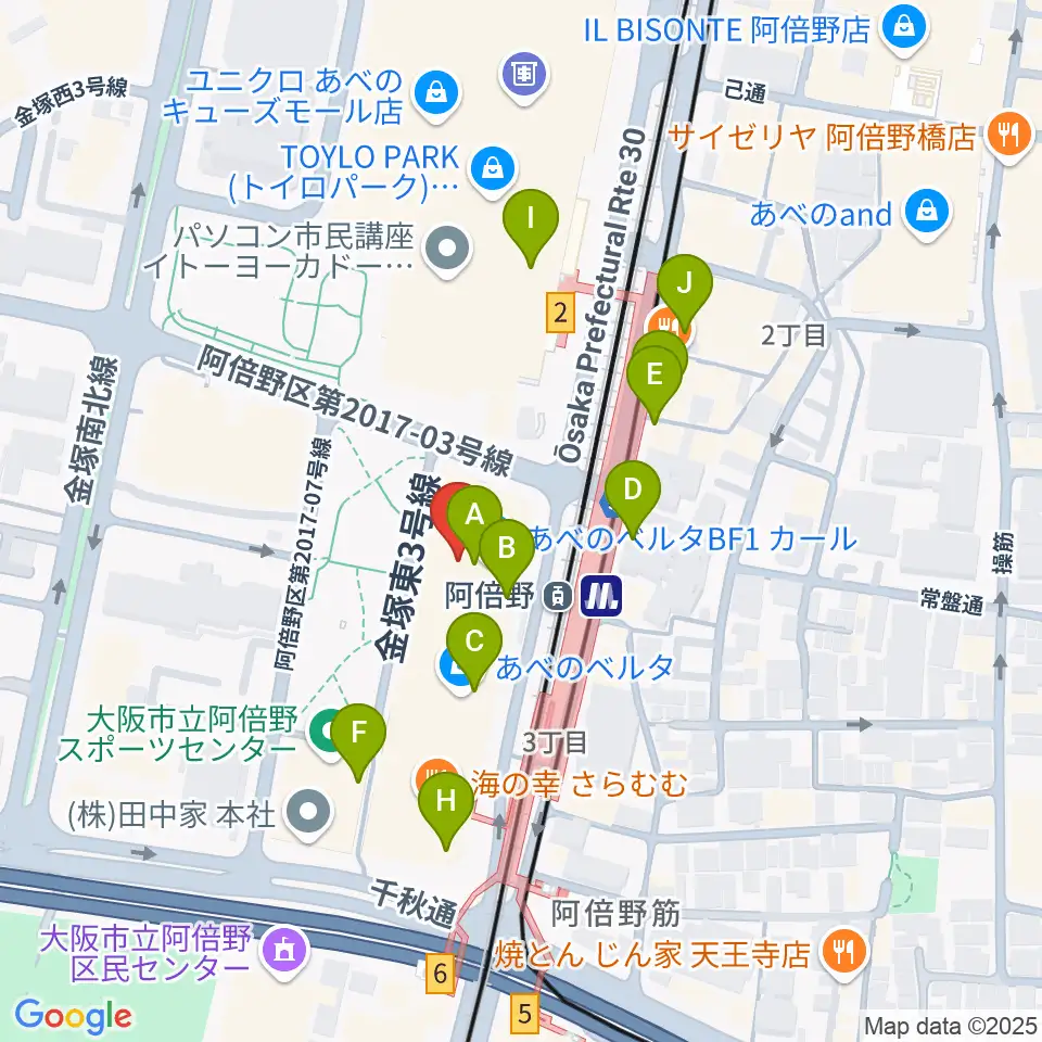 あべぷらんカルチャーわのわ周辺のカフェ一覧地図