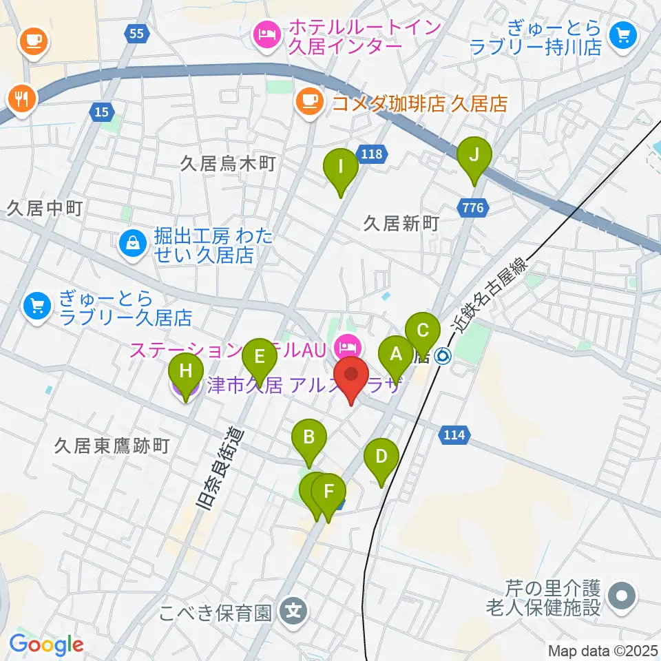 フミヤ楽器周辺のカフェ一覧地図