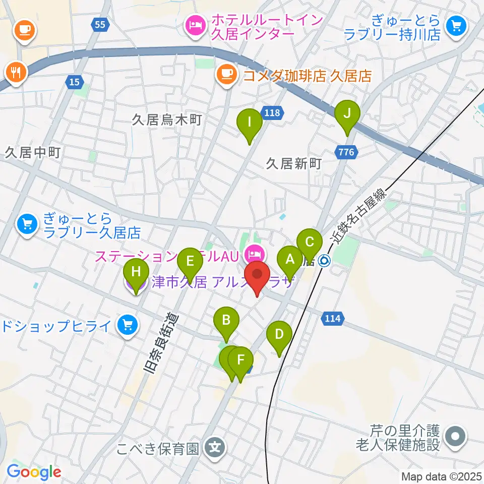 フミヤ楽器周辺のカフェ一覧地図