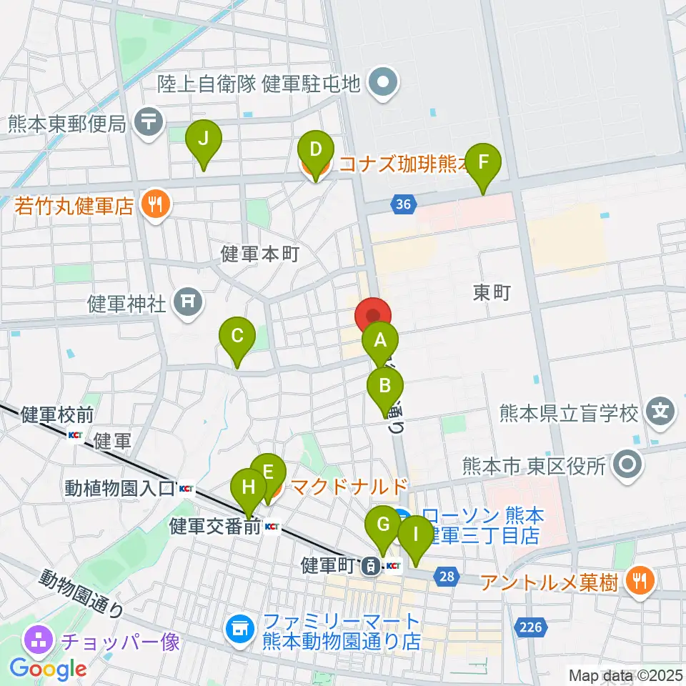 有明楽器 健軍本店周辺のカフェ一覧地図