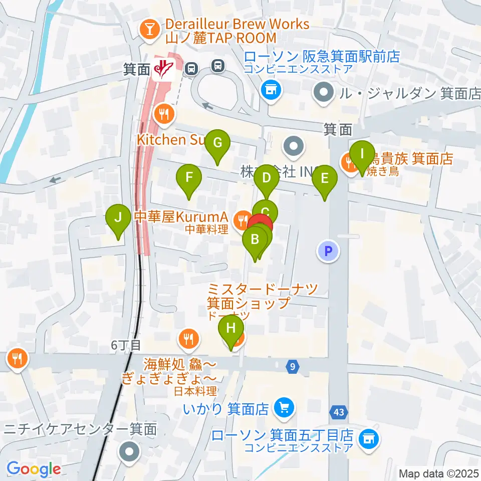 ミュージックドリーム音楽教室周辺のカフェ一覧地図