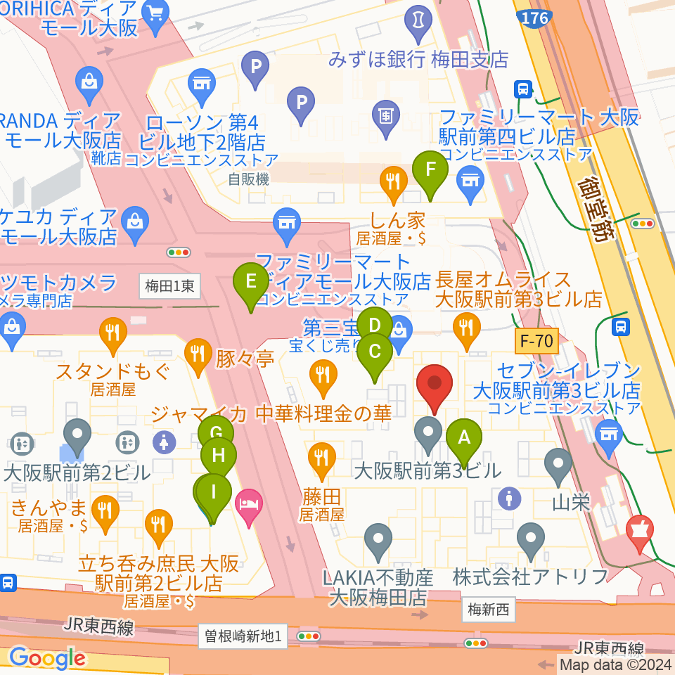 アール・エイチ・ワイ音楽教室周辺のカフェ一覧地図