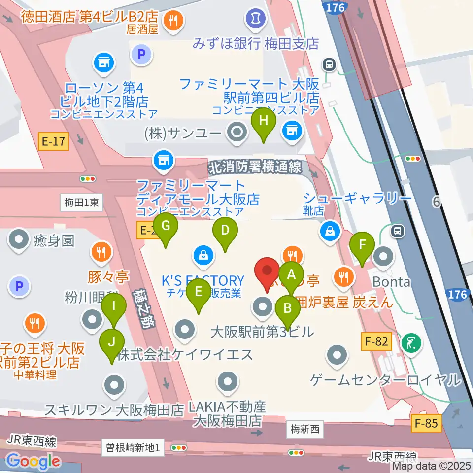 アール・エイチ・ワイ音楽教室周辺のカフェ一覧地図