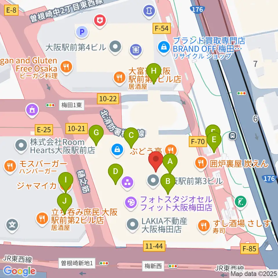 アール・エイチ・ワイ音楽教室周辺のカフェ一覧地図