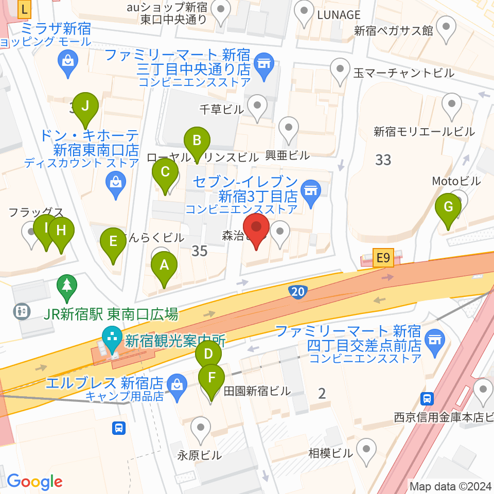 ミュージックスクールウッド新宿校周辺のカフェ一覧地図