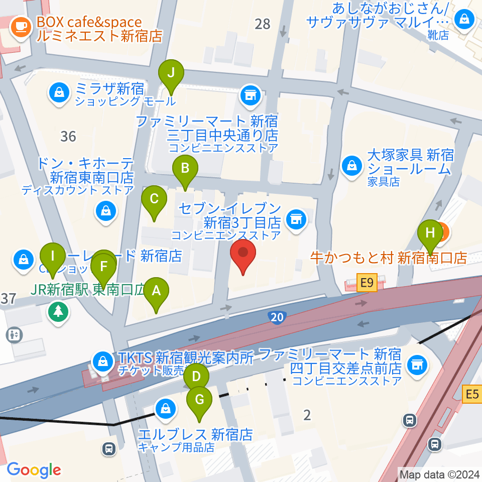 ミュージックスクールウッド新宿校周辺のカフェ一覧地図