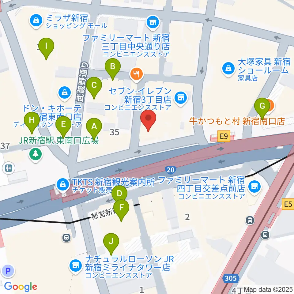 ミュージックスクールウッド新宿校周辺のカフェ一覧地図