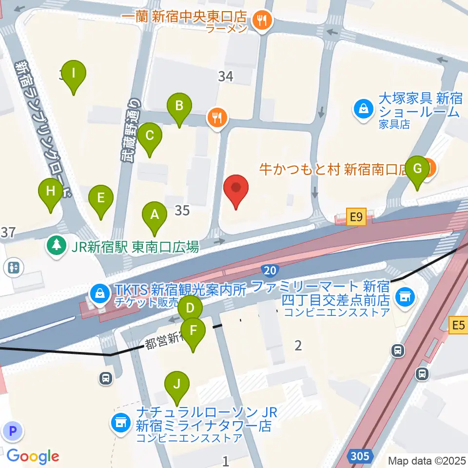 ミュージックスクールウッド新宿校周辺のカフェ一覧地図