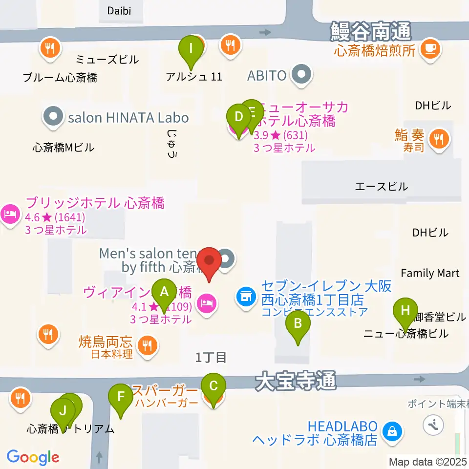 ジャパンギタースクール 心斎橋校周辺のカフェ一覧地図