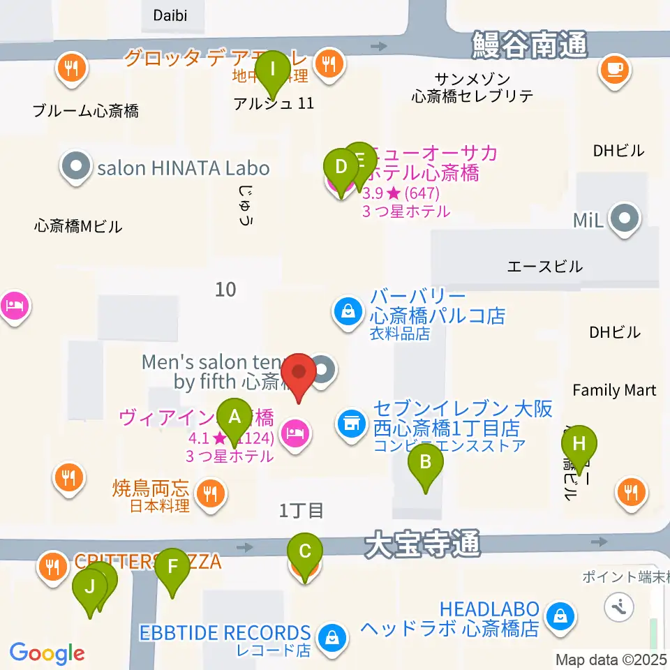 ジャパンギタースクール 心斎橋校周辺のカフェ一覧地図