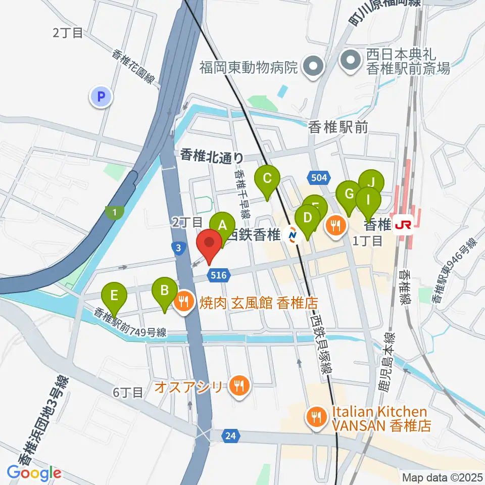 USボーカル教室 福岡東校周辺のカフェ一覧地図