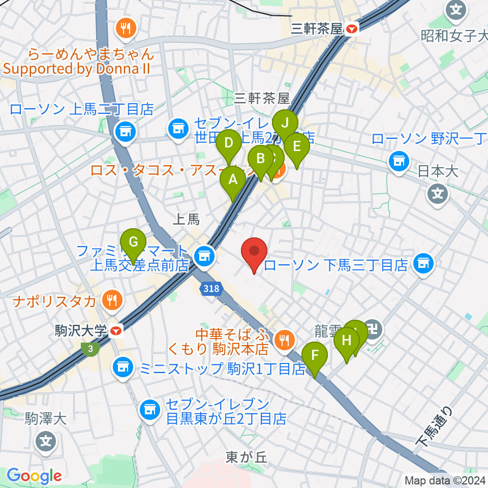 ワンヴォイスミュージックスクール周辺のカフェ一覧地図