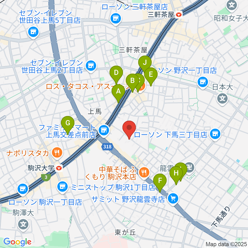 ワンヴォイスミュージックスクール周辺のカフェ一覧地図