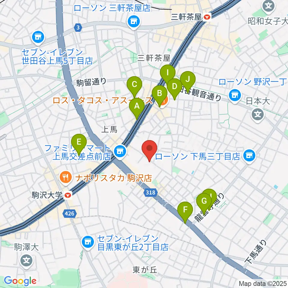 ワンヴォイスミュージックスクール周辺のカフェ一覧地図