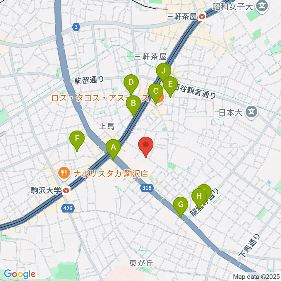 ワンヴォイスミュージックスクール周辺のカフェ一覧地図