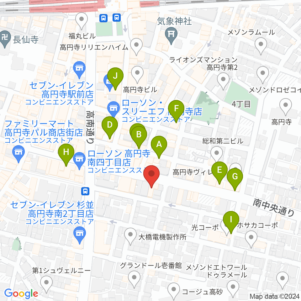 東音楽器 高円寺センター周辺のカフェ一覧地図