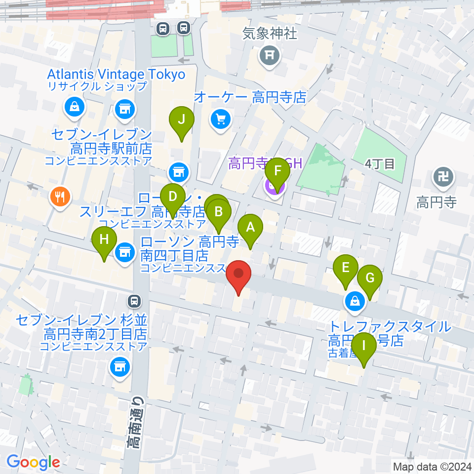 東音楽器 高円寺センター周辺のカフェ一覧地図