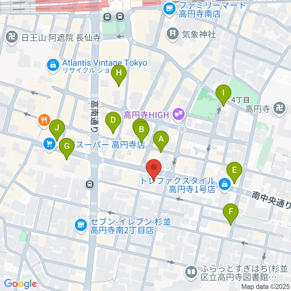 東音楽器 高円寺センター周辺のカフェ一覧地図