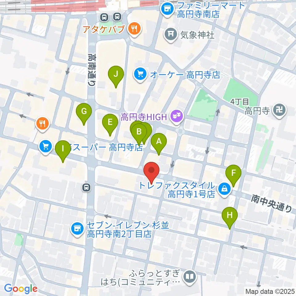 東音楽器 高円寺センター周辺のカフェ一覧地図