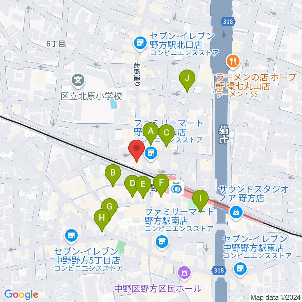 東音楽器 野方センター周辺のカフェ一覧地図