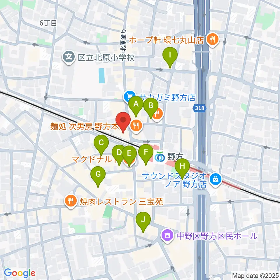 東音楽器 野方センター周辺のカフェ一覧地図