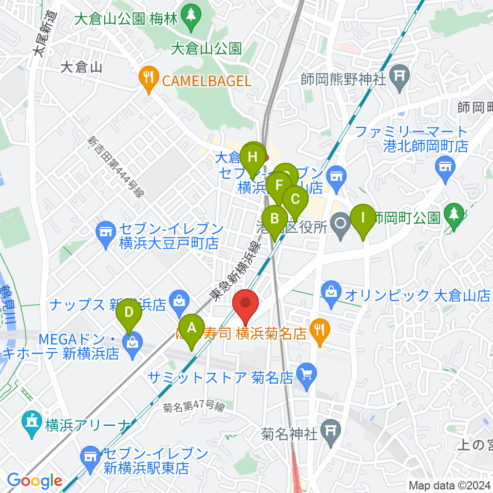 菊名JAM周辺のカフェ一覧地図