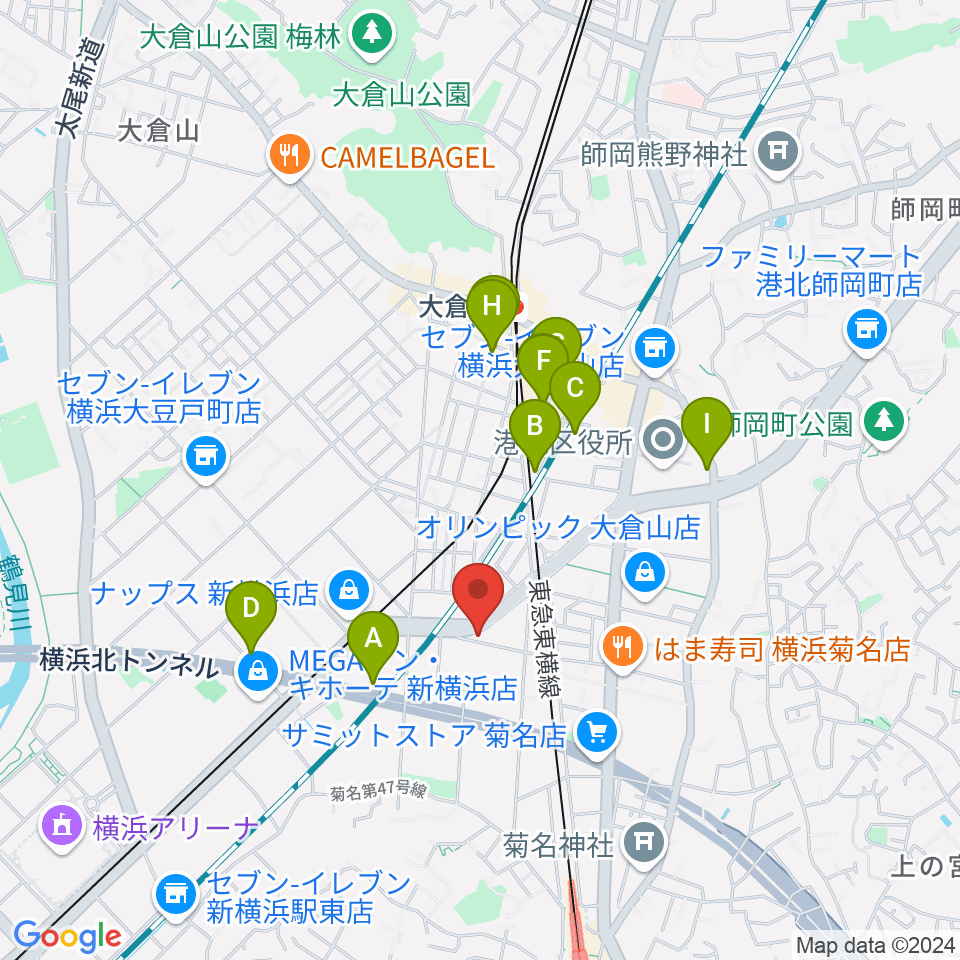 菊名JAM周辺のカフェ一覧地図