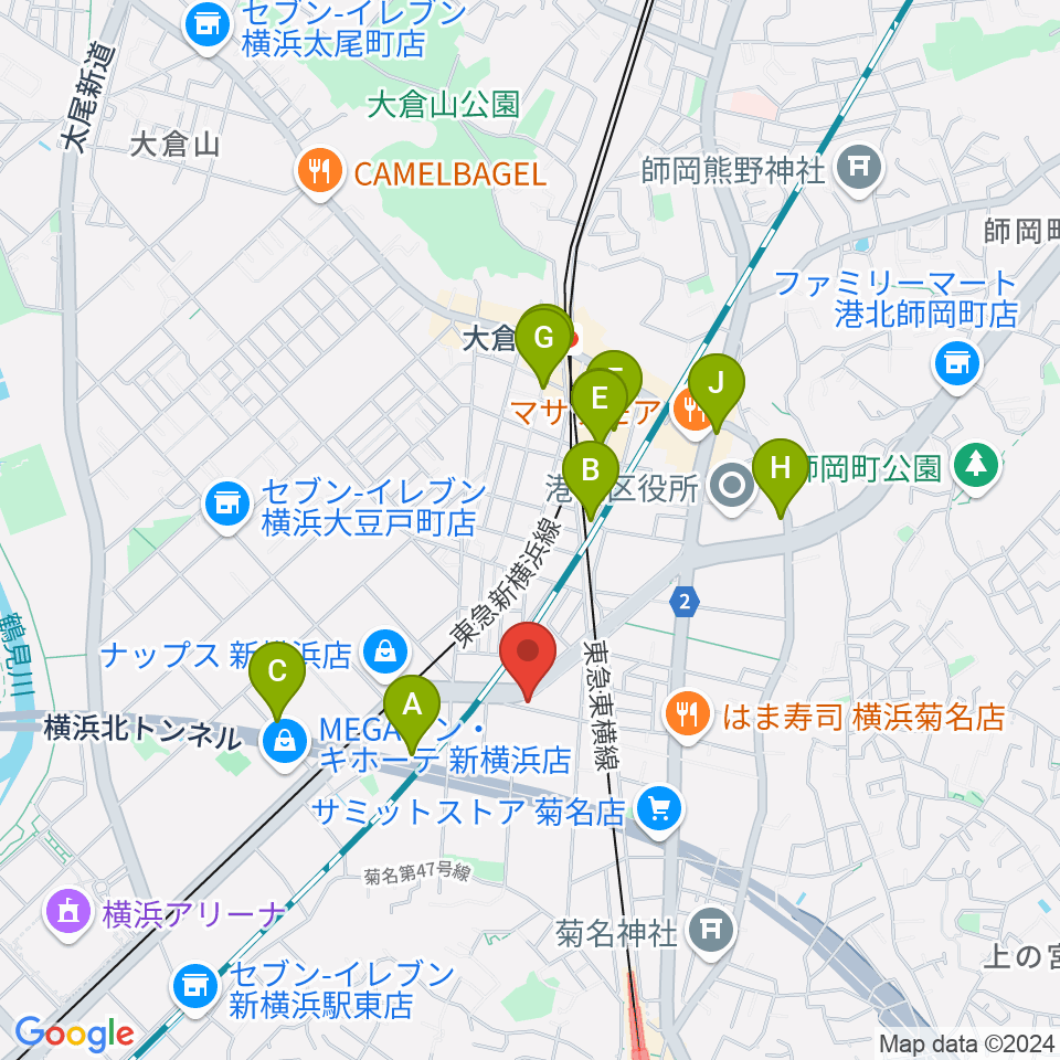 菊名JAM周辺のカフェ一覧地図